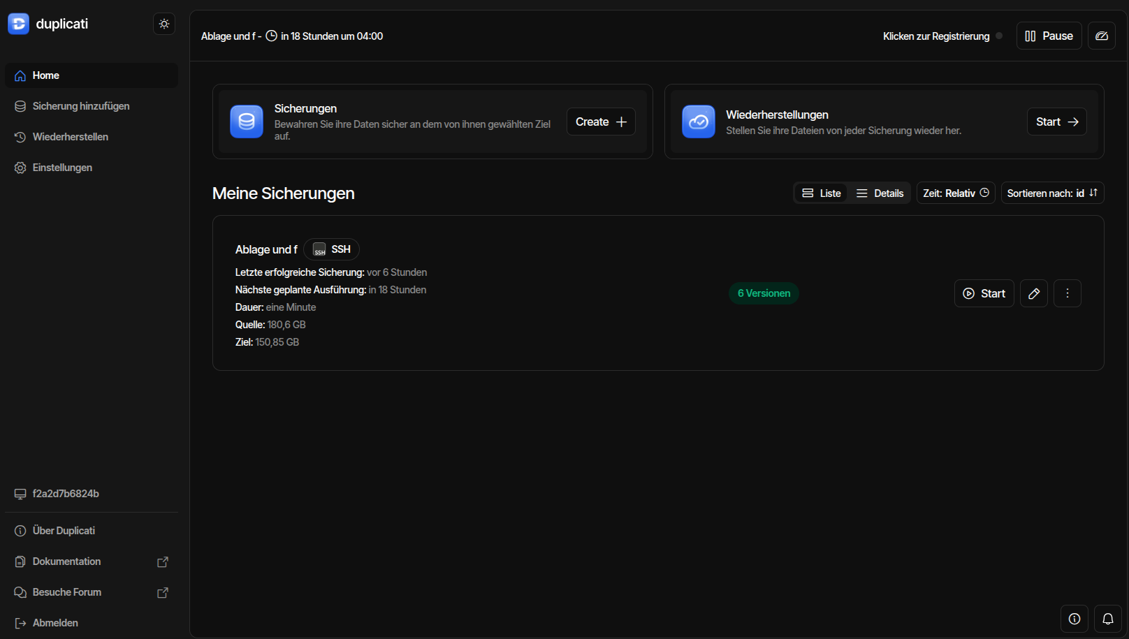 Screenshot: Die Weboberfläche von Duplicati