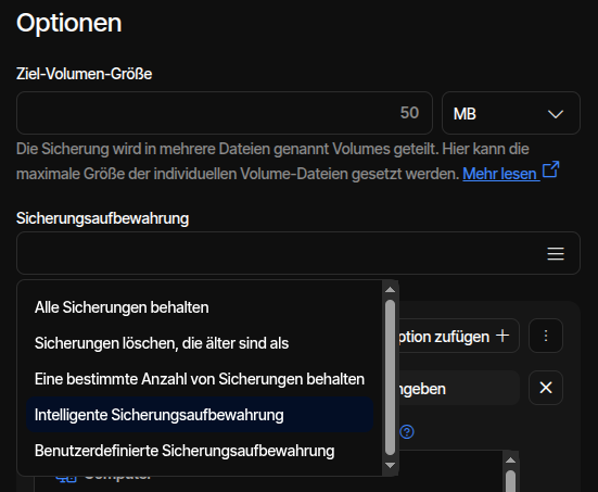 Screenshot: Retention-Regel